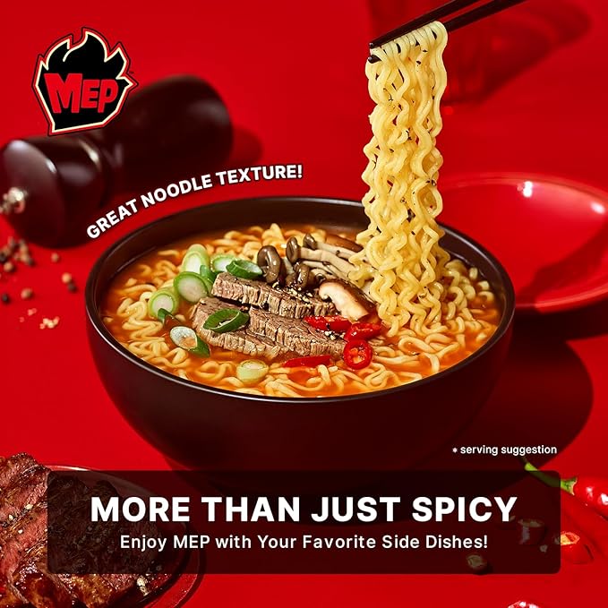 Samyang MEP Black Pepper Beef Ramen Spicy Korean Instant Noodle Soup ENHYPEN Pick Rich Bone Broth Quick Microwave Meal 3.88 oz (Pack of 4)