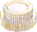 WDF 100pcs Clear Disposable Plastic Plates With Gold Trim - Baroque Clear Gold including 50PCS Dinner Plates 10.25inch and 50PCS Salad Plates 7.5inch for Wedding Baby Shower Spring Birthday