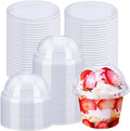 Alaeseje 50 Pack 8oz Disposable Clear Plastic Cups with Dome Lids(Hole in the Lid),PET Dessert Cups,Disposable Snack Bowls for Ice Cream,Cake,Fruit,Parfait, Pudding and Jello Shot