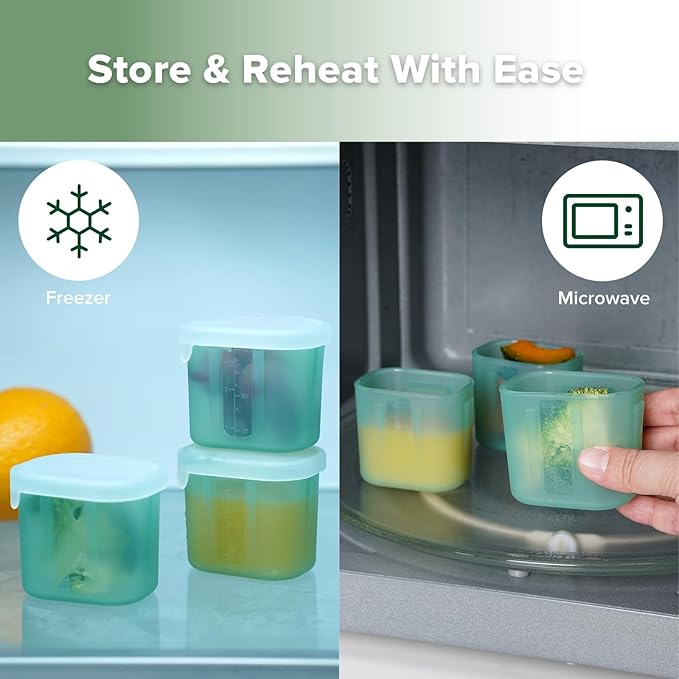haakaa Mini Meal Silicone Storage Containers,3 oz Silicone Baby Food Containers with Airtight Lids,Reusable Baby Food Jars for Purees, Fruits & Snacks-Microwave & Dishwasher Safe,6 Pack,Pea Green