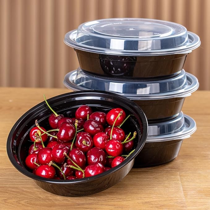 Commercial 32 oz Round Meal Prep Containers - 50 Pack (100 Pcs) with Lids, BPA-Free, Leak-Resistant, Freezer & Dishwasher Safe - For Soups, Salads, Takeout