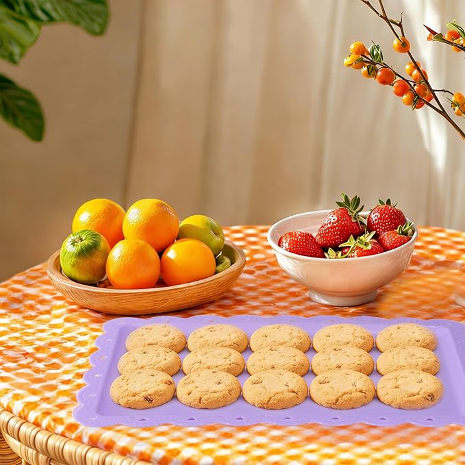 Set of 6 Plastic Serving Trays Food Tray - 14" x 9" Rectangle Serving Platter for Party Cafeteria Kitchen Restaurant , Small Flat Trays for Dessert Fruit Cookie Snack (6, Purple)