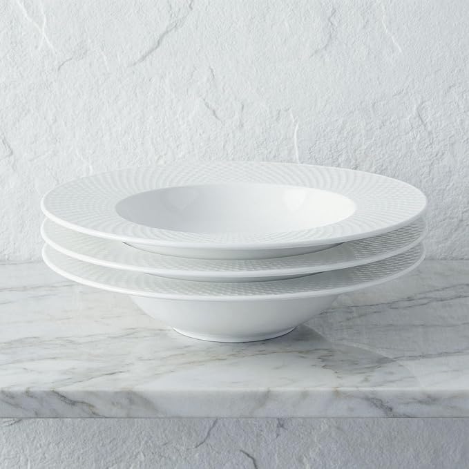 Ceramics Rimmed Soup Bowls 10.1 oz, White 9.1 inch Exquisite small soup plate Set of 4, Pasta plates With Rim is the best choice for hotels, kitchens, fine restaurants and gourmets