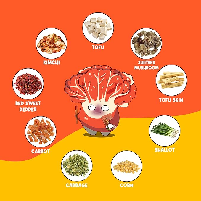 CHIRAMEN Kimchi Veggie Mix Dried Ramen Toppings, Kimchi, Mushrooms, Sweet Pepper, Tofu, Cabbage, Chives, Corn, Perfect for Cup Noodles and Dehydrated Vegetables Soup
