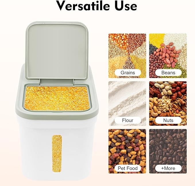 22lbs Rice Container, Large Rice Storage Container with Lid Airtight Food Cereal Container Bins Pet Food Container Household for Home, Kitchen, Grain Warehouse, Pet Store