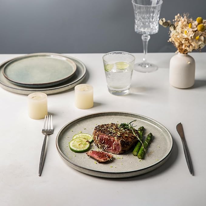 AmorArc Dinner Plates Set of 6, 10.5 Inch Reactive Glaze Ceramic Plates Set, Microwave, Dishwasher Safe, Scratch Resistant, Modern Large Dinnerware Dishes Set Kitchen Stoneware Plates