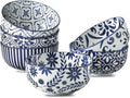 Cereal Bowls, 28 Ounce Ceramic Soup Bowls Set of 6, Bowl Set for Rice Salad Fruit Dessert Oatmeal Snack Ice Cream,Microwave & Dishwasher Safe, Bohemian Blue & White