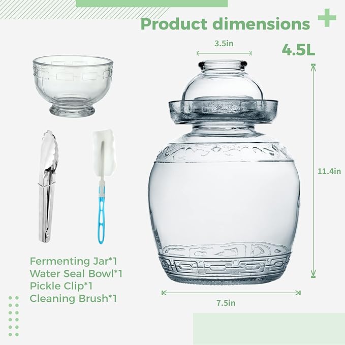 1.5L/2.5L/4.5L Glass Fermenting Jar, Large Capacity Sealed Pickle Jar, (C 4.5L/158oz)