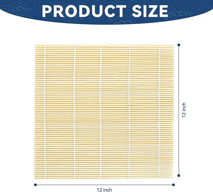 HOPELF 2 Pack 12 Inch Bamboo Sushi Mat - Sushi Roller Mat for Making, Shaping & Molding Sushi Roll & Kimbap - Food-Safe Sushi Making Supplies, Tools & Accessories