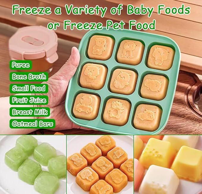Silicone Freezer Tray with Lid, Food Storage Container for Homemade Baby Food, Vegetable, Fruit Purees, Breast Milk Feeder & Mini Nibble Combo, Breastmilk Popsicle Molds, 3 Pack (S)