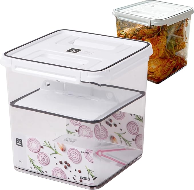 Pickle keeper Press Plate Food Storage Container Organizer for Kimchi Sauerkraut Fermentaion Airtight Lid Locking for Preserved Food (10L / 2.6 gal)
