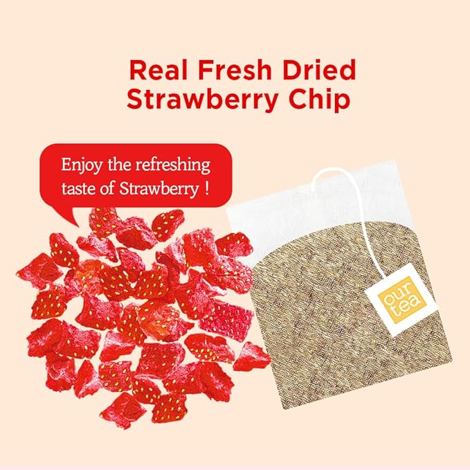 ROASTIQUE Strawberry Peach Rooibos Tea with Real Dried Fruit – Premium Orgainc Tea Sweet Fruit Blend Hot or Iced Tea Eco-friendly PLA bags, 8 Tea Bags