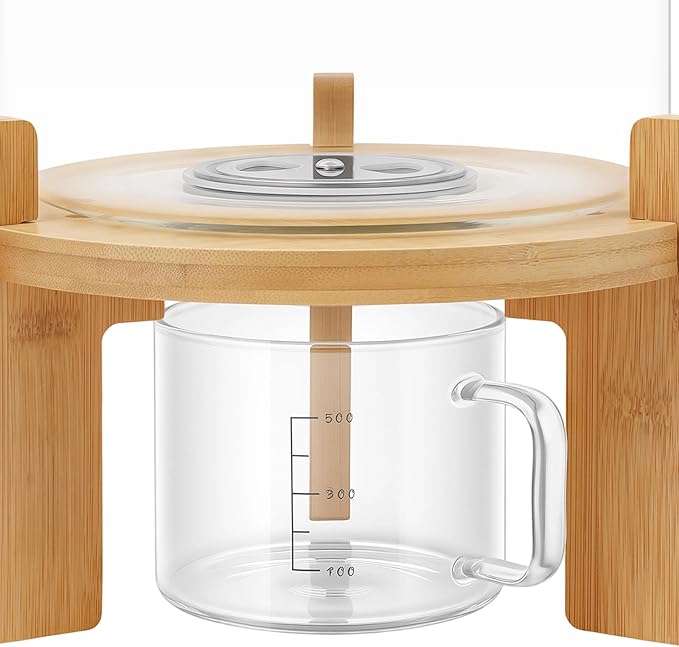 7.5L Glass Rice Dispenser, Cereal Container with Bamboo Stand, Large Airtight Food Storage Bin, Rice Organization Tank with Measuring Cup for Grain Coffee Beans Dry Food