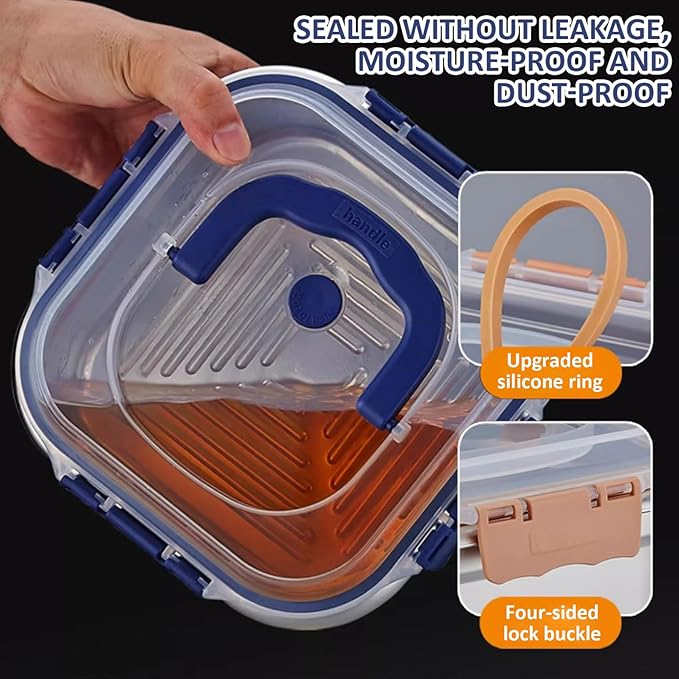 2PCS Kimchi Containers, 1.8L Stainless Steel Airtight Containers with Lids & Handle & Buckle Oven Safe for Roasting, Brining, Meal Prep, Storing