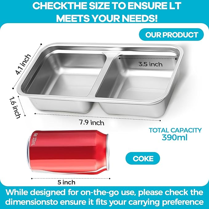 4 Pack Stainless Steel Snack Containers Reusable, Grab and Go 2 Compartment Food Storage Meal Prep Containers with Lids Stackable for Travel Camping School Lunch, Gifts for Gym Home Cooks (4, Blue)
