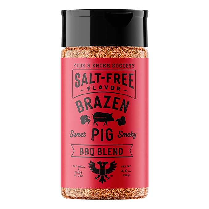 Fire & Smoke Society Salt-Free Brazen Pig BBQ Seasoning | Pork Rub, BBQ Spice Blend | Pork, Chicken, Smoked Butt, Ribs | Brown Sugar, Paprika, Cumin | M 4.6 oz