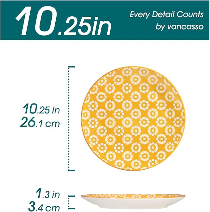 vancasso Ceramic Dinner Plates Set of 6, Large Vintage Plates 10.25 Inch Set of 6 for Kitchen, Porcelain Colorful Plates for Kitchen, Microwave Oven Dishwasher Safe, Vintage Gift, Muted