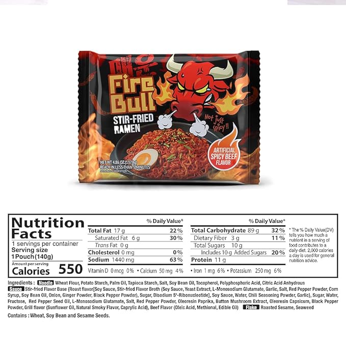 [Fire Bull Ramen] Intense Spicy Stir-Fried Ramen | Authentic Korean Heat Meets Flavorful Delight | Thick, Chewy Noodles | Quick & Easy Meal (4 Pouches)