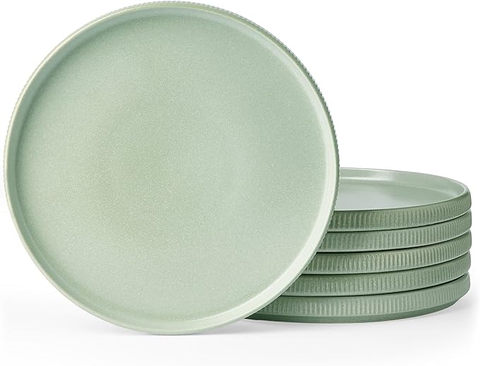 famiware Star Salad Plates for 6, 8 inches Plate Set, Stoneware Dinnerware, Small Dinner Plates for Dessert, Salad, Appetizer,Matte Green