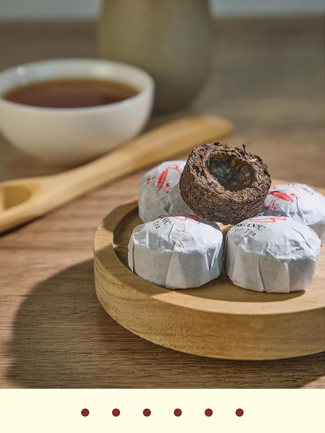 GLDNT Organic Pu-erh Tea, 20 Count Organic Puerh Mini Cakes, Glutinous Rice Aroma, Smooth & Mellow Flavor, Caffeinated, 3.5oz