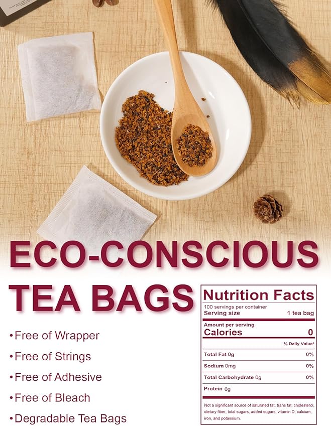 TeeLux Chaga Tea Bags, Pure & Natural Chaga Mushroom Tea, Smooth Flavor, Caffeine Free, 100 Count