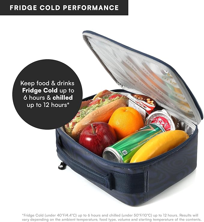 Titan by Arctic Zone Fridge Cold Lunch Box with 2 Gel Ice Packs, Small Insulated Cooler Bag with Leak Proof Lining for School and Work, Dark Wave