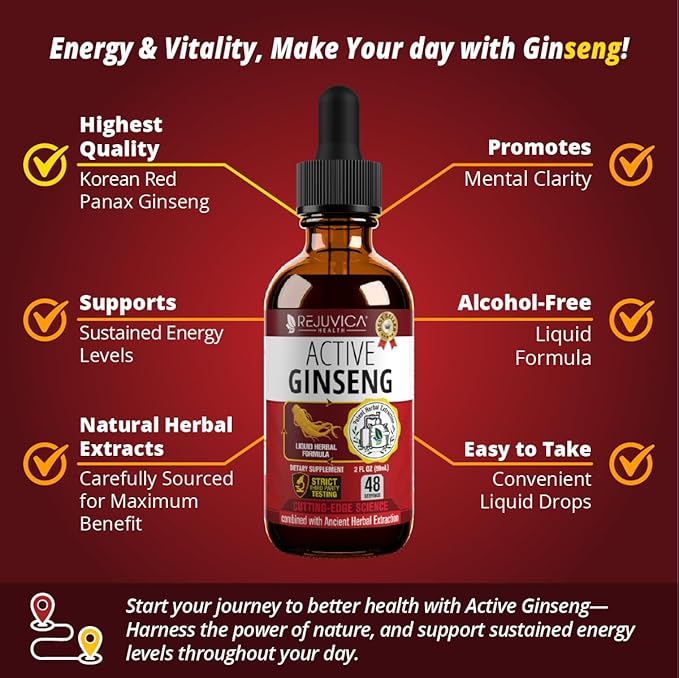 Active Ginseng Korean Red Panax Ginseng with Natural Ginsenosides - All-Natural Advanced Liquid Solution for 2X Absorption - Supports Healthy Energy, Vitality, Mood and More