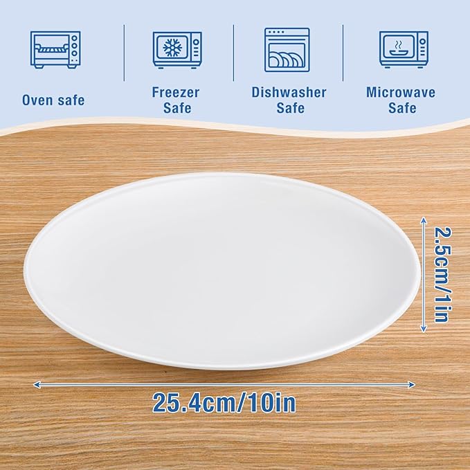 Ceramic Plates Set of 6, 10 inch White Porcelain Dinner Plates, Ceramic Round Plate, Round Dessert Salad Plate for Dinner Kitchen Serving & Everyday Use, Microwave & Dishwasher Safe
