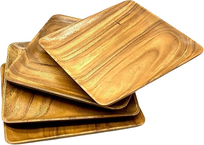 FANICHI Dinner Plates (Set of 4-12inch) Wooden plates, Solid Wood Plates, Unbreakable Classic Plates, Easy Cleaning & Lightweight for Dishes Snack, Dessert, Housewarming, Christmas Gift