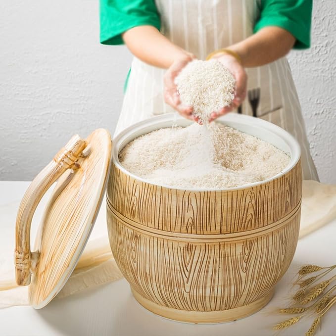 Large Capacity Food Rice Storage Jar with Lid Ceramic Airtight Rice Dispenser Pot Food Storage Container Kitchen Sealed Jar Grain rice Dispenser for Flour Soybeans(38x32cm/15x12.6in)