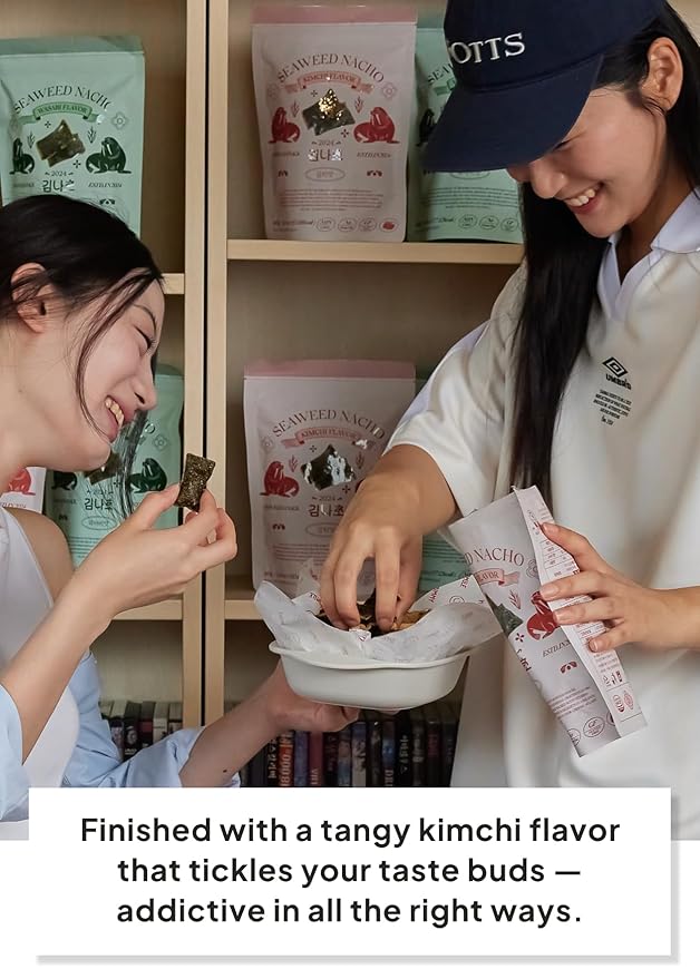 Korean Seaweed Nachos Kimchi Flavor – 1.41oz (40g) Resealable Zipper Pack – Bold Spicy Kick, Light & Crispy Gourmet Snack