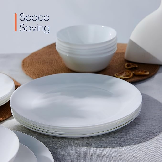LaGlint 10.5 inch Dinner Plate Set of 6, Lightweight Round Opal Glass White Dinnerware Plates, Dishwasher and Microwave Safe