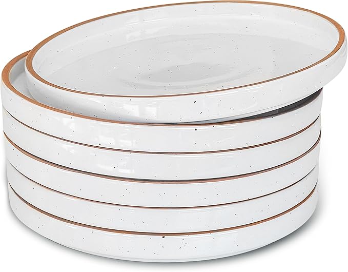 MORA Ceramic Flat Plates Set of 6-8 in - The Dessert, Salad, Appetizer, Small Lunch, etc Plate. Microwave, Oven, and Dishwasher Safe, Scratch Resistant. Kitchen Porcelain Dish - Vanilla White