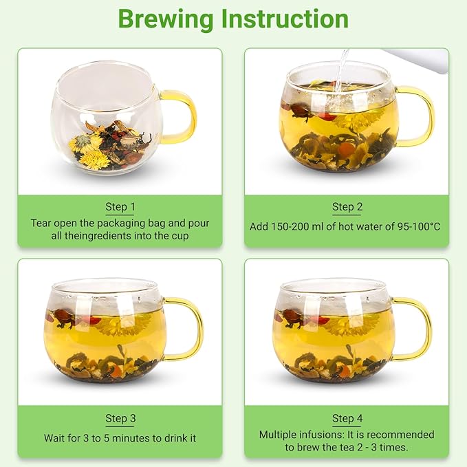 Dandelion Wolfberry Tea, Chinese Traditional 7 Natural Herbs Formula Blend Support Kidney & Liver Health Dandelion Root Tea Bags (2 Pack/24 Bags)
