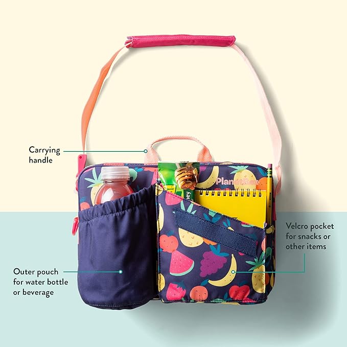 PlanetBox Insulated Lunch Bag – Tutti Frutti Edition Carry Bag with Pockets for Water Bottle and Snacks – Durable, Easy to Clean, and BPA Free