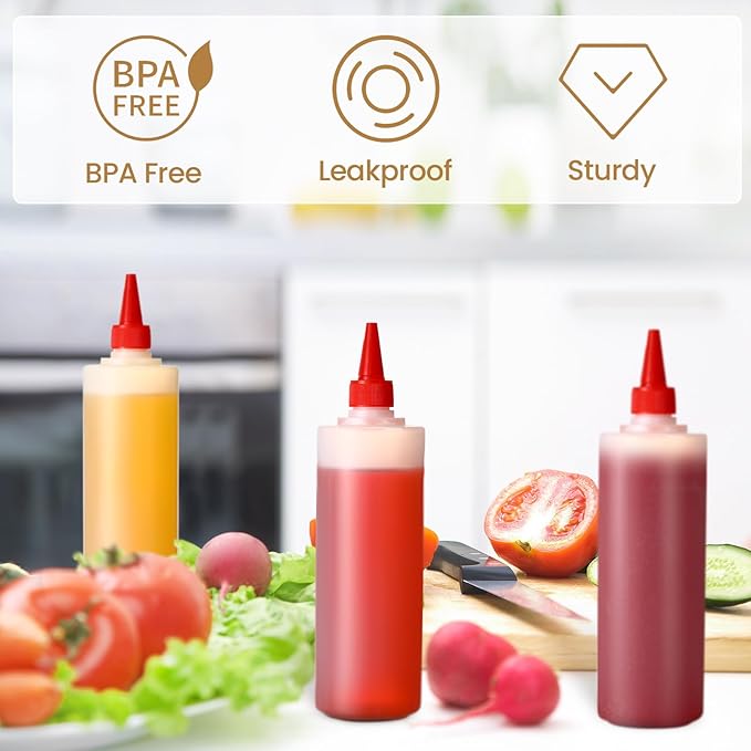 Irenare 30 Pack Plastic Condiment Squeeze Bottles for Sauces Empty Squirt Bottle with Top Cap for Condiment BBQ, Dressing, Paint, Workshop, Crafts(Classic,16 oz)