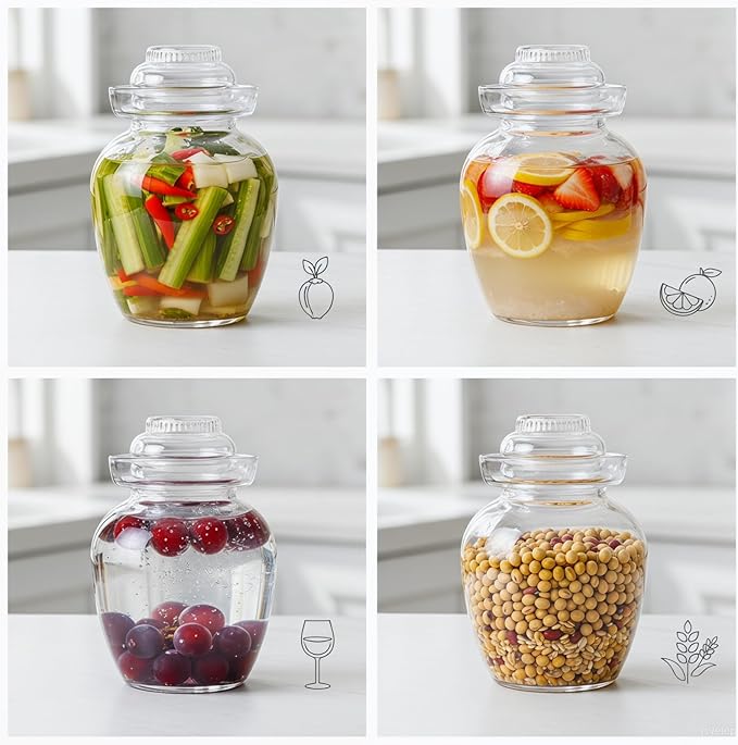 Fermentation Jar Pickle Jar, 2.5 Liter Glass Jar with Lid Water Seal Lid and Wide Mouth, Traditional Kimchi Jar for Kimchi, Sauerkraut, and Fermenting Vegetables