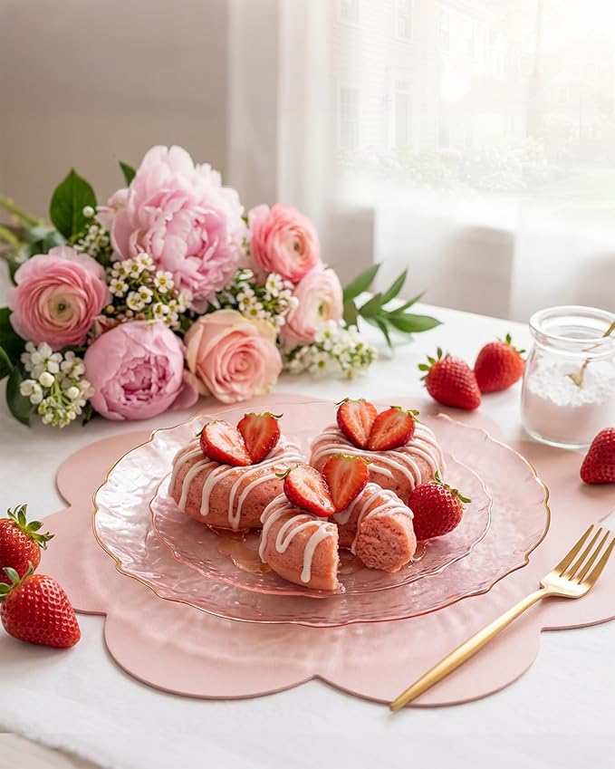 bUCLA 40PCS Clear Pink and Gold Plastic Plates - Fancy Pink Hammered with Gold Lace-Edge Disposable Plates - Include 20 Each (10inch Dinner & 7inch Dessert) Plates for Party, Birthday & Wedding