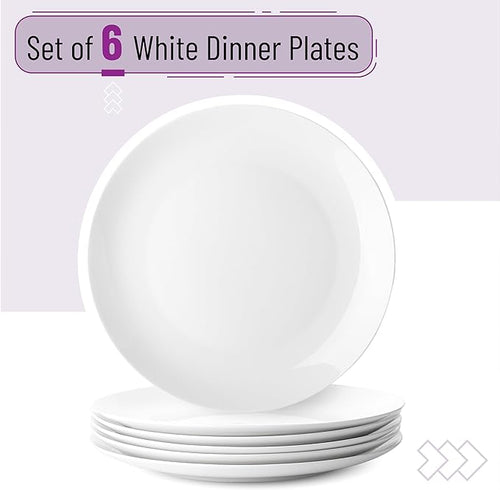 BTaT- White Porcelain Dinner Plates, Set of 6, 10.5 Inch, White Dishes, Porcelain Plates Sets for 6