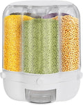 Rice Dispenser, 6 Grid 360° Rotating Rice Container Cereal Dispenser with Lid, Grain Storage Organizer Holder for Kitchen Countertop Dry Food, White, 12.5kg/28lbs
