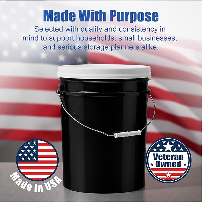 ePackageSupply 5 Gallon Bucket - Food Grade Bucket with Airtight Gamma Seal Screw-On Lid, BPA-Free, Heavy-Duty 90 Mil HDPE Plastic, Bulk Storage, Durable Container, Made in USA, Black/White, 3 Packs