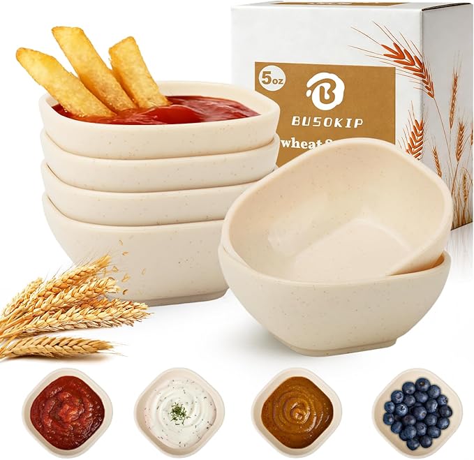 5 OZ Dipping Bowls Sets of 6, Wheat Straw Small Bowls for Dips, Small Ramekins for Side Dishes, Sauce, Unbreakable Charcuterie Cups, Charcuterie Bowls for Kitchen, BBQ, Party, RV - Beige