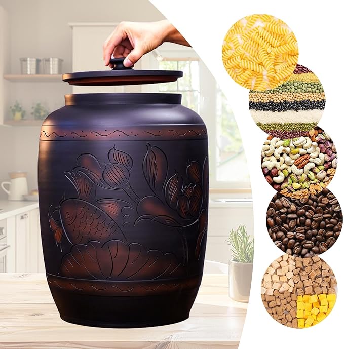 Rice & Grain Storage Container 33lb 44lb 66lb Rice Grain Dispenser Ceramic Rice Cylinder with Lid Airtight Bulk Food Storage Kitchen & Pantry Organization for Flour, Rice, Grain, Dry Food(33lb)