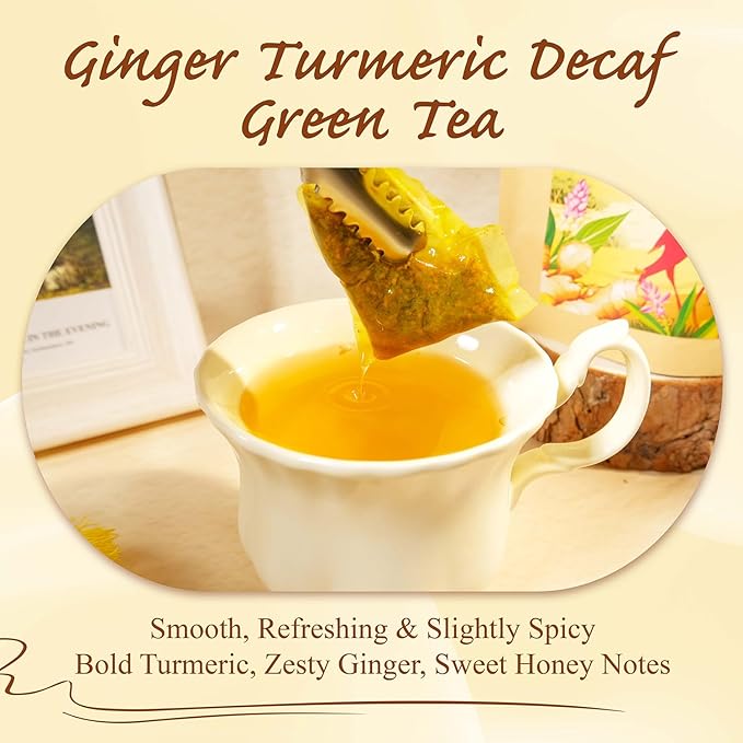 WT WEETEE Ginger Turmeric Decaf Green Tea Bags  50 Count – CO₂ Decaffeinated Green Tea with Ginger, Turmeric & Honey Aroma, Smooth and Gently Spiced Flavor