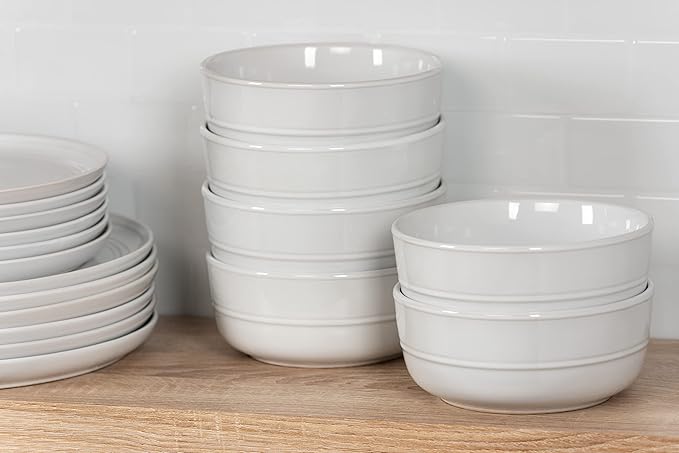 Double Line 6.25"/24 oz Cereal Bowl, Set of 6, White