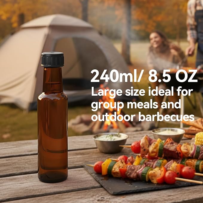 WERTIOO Hot Sauce Bottles,21 Pack 8.5 OZ Bottle with Leak Proof Screw Caps, Glass Square With Caps Shrink Capsules for Oil, Vinegar,Syrup, Oil Dispensing Bottles