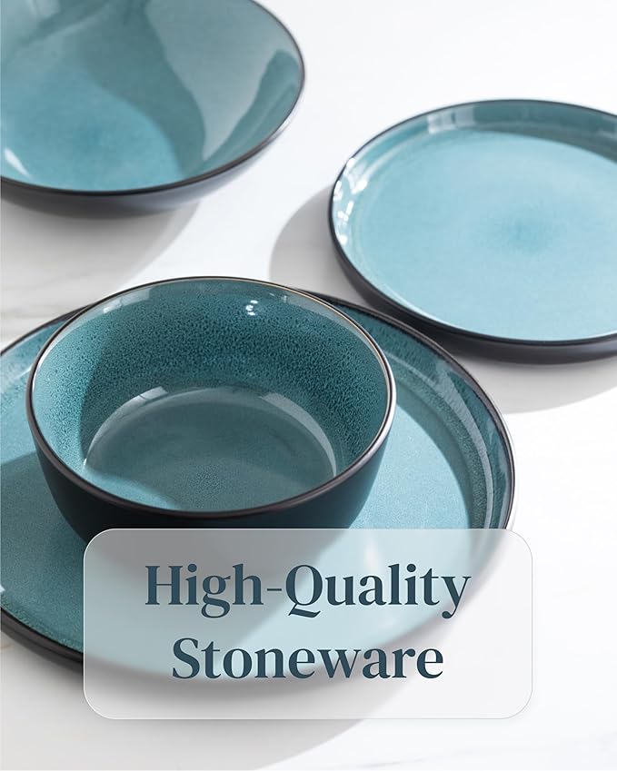 PURE LIVING INTERIOR DESIGN Stoneware small dinner plates set 2 pcs – 7.5" dark petrol blue ceramic salad & dessert plates – Dishwasher and microwave safe – Stylish plates set – Dinner service
