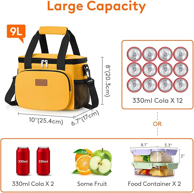 Lifewit Medium Lunch Bag, Insulated Lunch Box, Soft Cooler Cooling Tote for Adult Men Women, Orange 12-Can (9L)