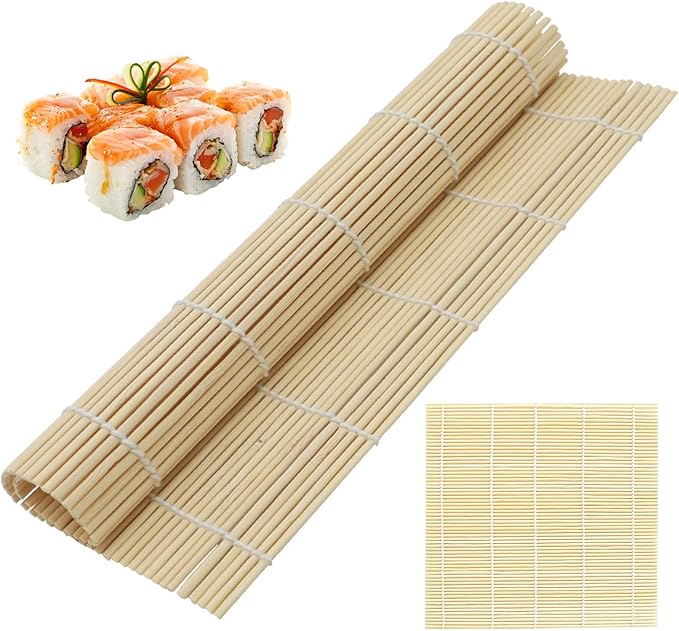 HOPELF 2 Pack 9.5 Inch Bamboo Sushi Mat - Sushi Roller Mat for Making, Shaping & Molding Sushi Roll & Kimbap - Food-Safe Sushi Making Supplies, Tools & Accessories