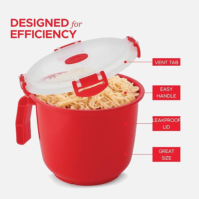 Tafura Microwave Bowl with Lid – 34oz Microwave Safe Soup Bowls with Lids, Ramen Noodle Bowl with Handle, Leakproof Plastic Bowls Microwave Safe, BPA-Free Soup Mugs for Travel – 1 Count